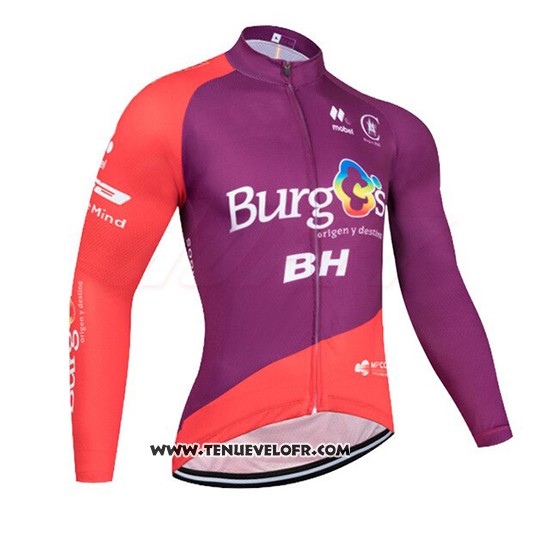 2019 Maillot Ciclismo Burgos BH Violet Rouge Manches Longues et Cuissard